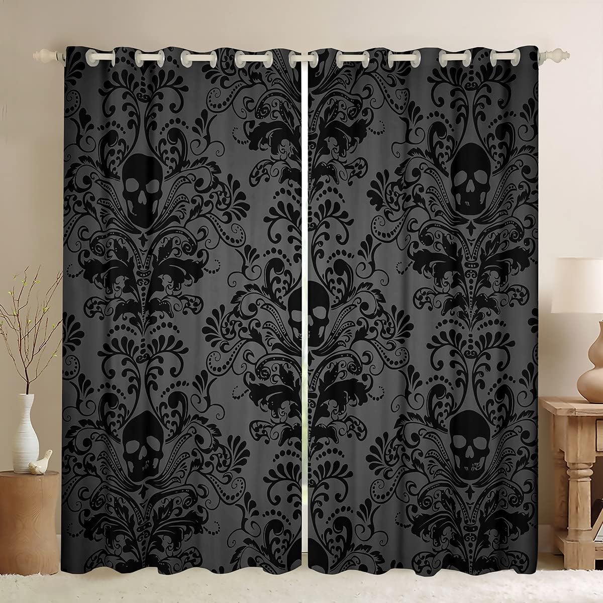 Black Damask Blackout Curtains Antique Victorian Baroque