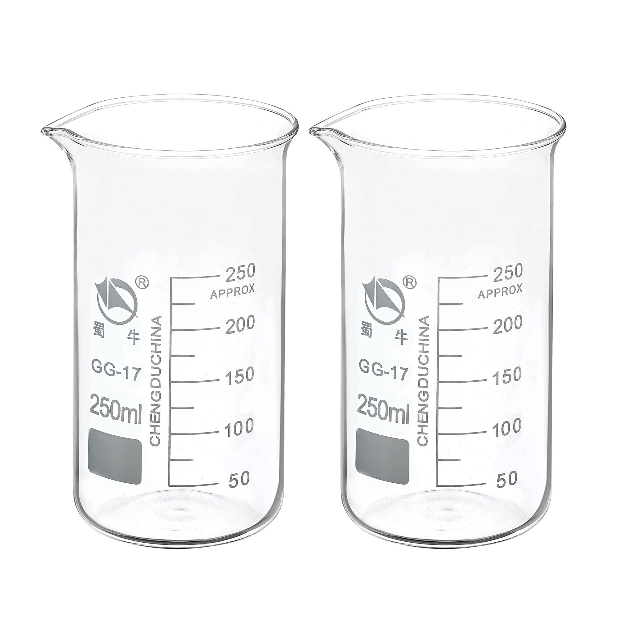 Zlewka laboratoryjna z dziobkiem, Wysoka zlewka ze szkła borokrzemowego, 2 szt., 25-1000 ml, skala z podziałką, wylewka(400ml)
