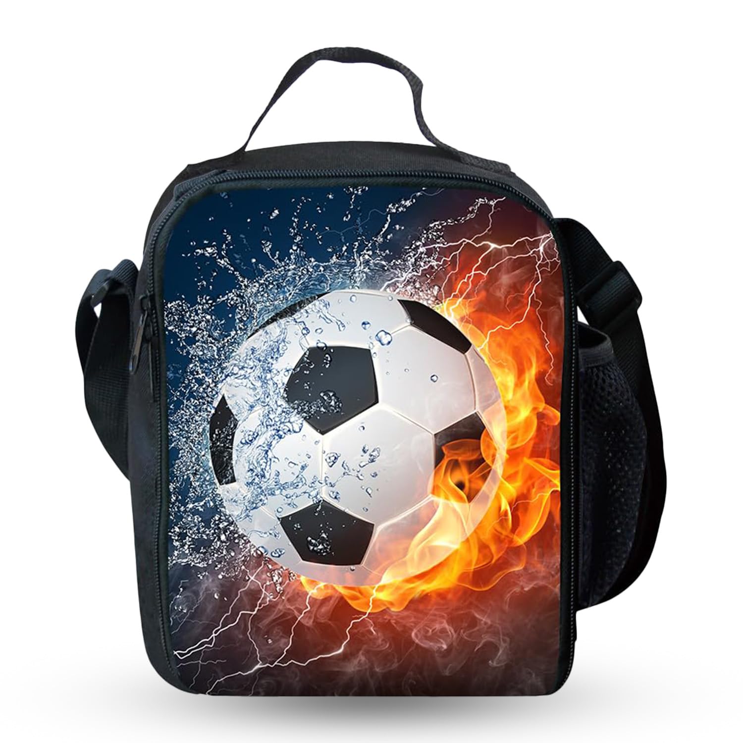 Fychuo Football Lunch Box, Portable Insulated Lunch Bag Kids Lunch Box Bag, Waterproof Leakproof Thermal Cooler Bags for School Picnic Travel Hiking, 25x19x8cm