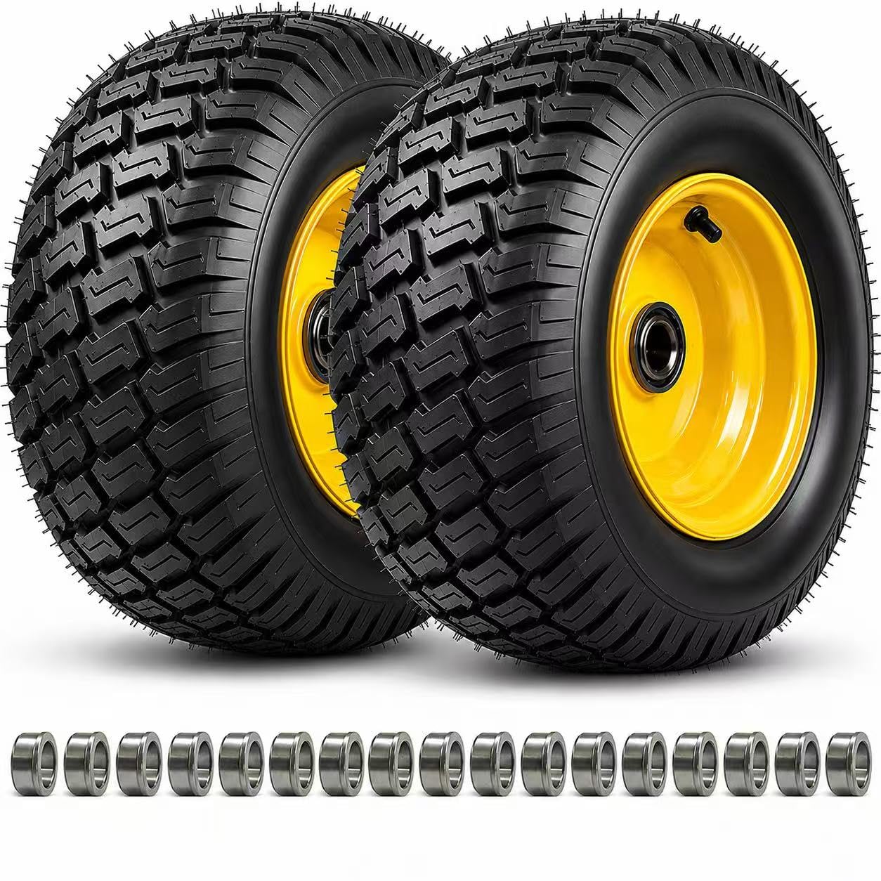 Neumáticos para cortacésped de 15 x 6.00-6, neumático sin cámara de 15 x 6-6 pulgadas y rueda de 4 capas con rodamiento de 3/4 pulgadas, cubo de desplazamiento de 3 pulgadas, capacidad de 550 libras,