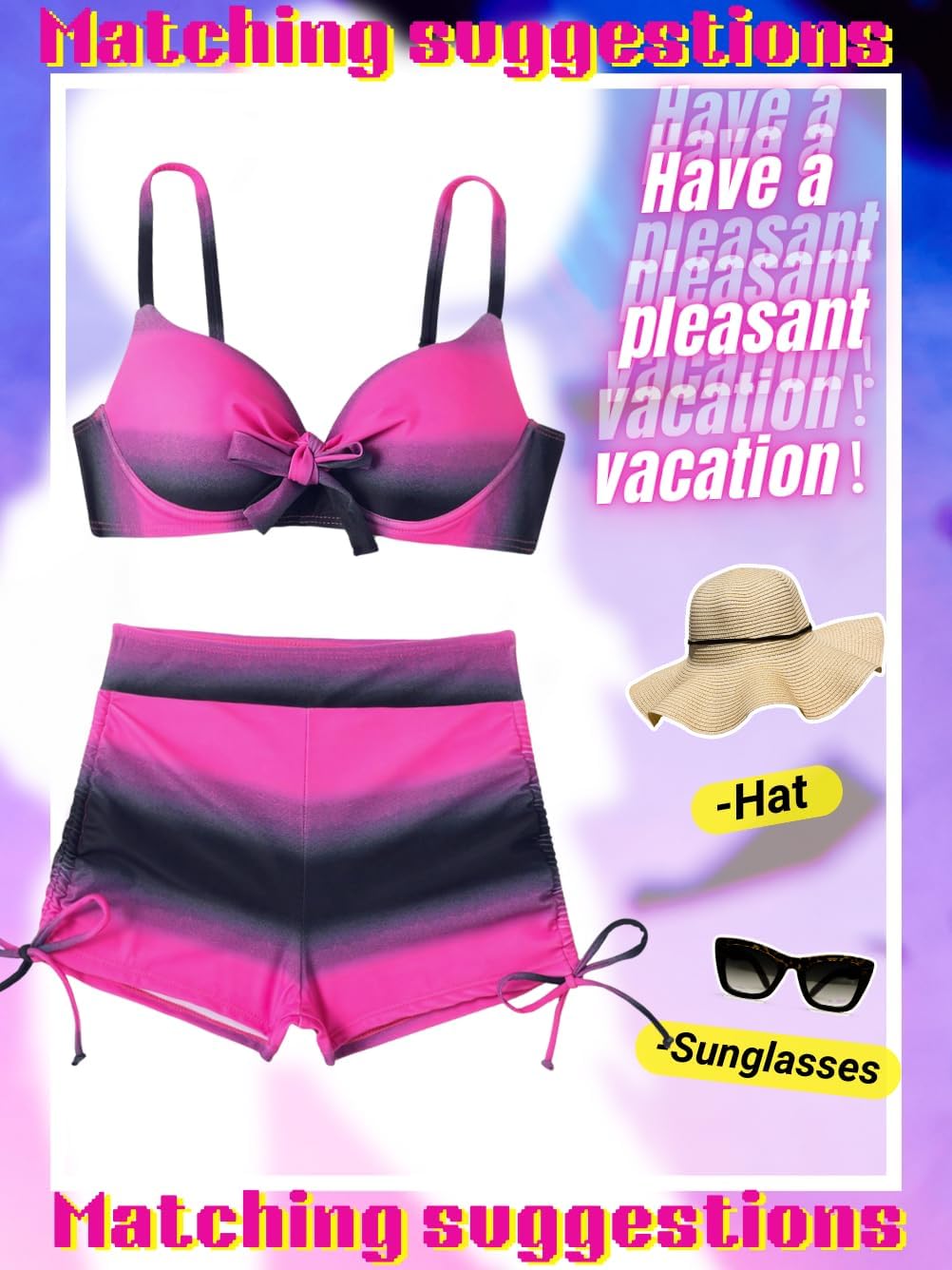 Women High Waisted Molded Cup Bikini Sets, Underwire Push Up Striped Swimsuits, Bathing Suit with Boy Shorts 2 Piece - Image 5