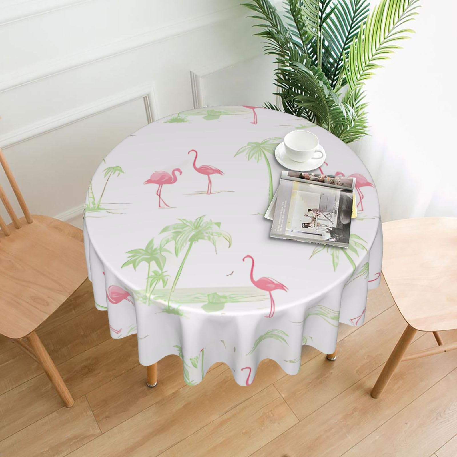HJFCZH Pink Flamingos Prints Round Decorative Tablecloth 60in - High-Grade Polyester Throw for Dinners, Weddings & Everyday Use