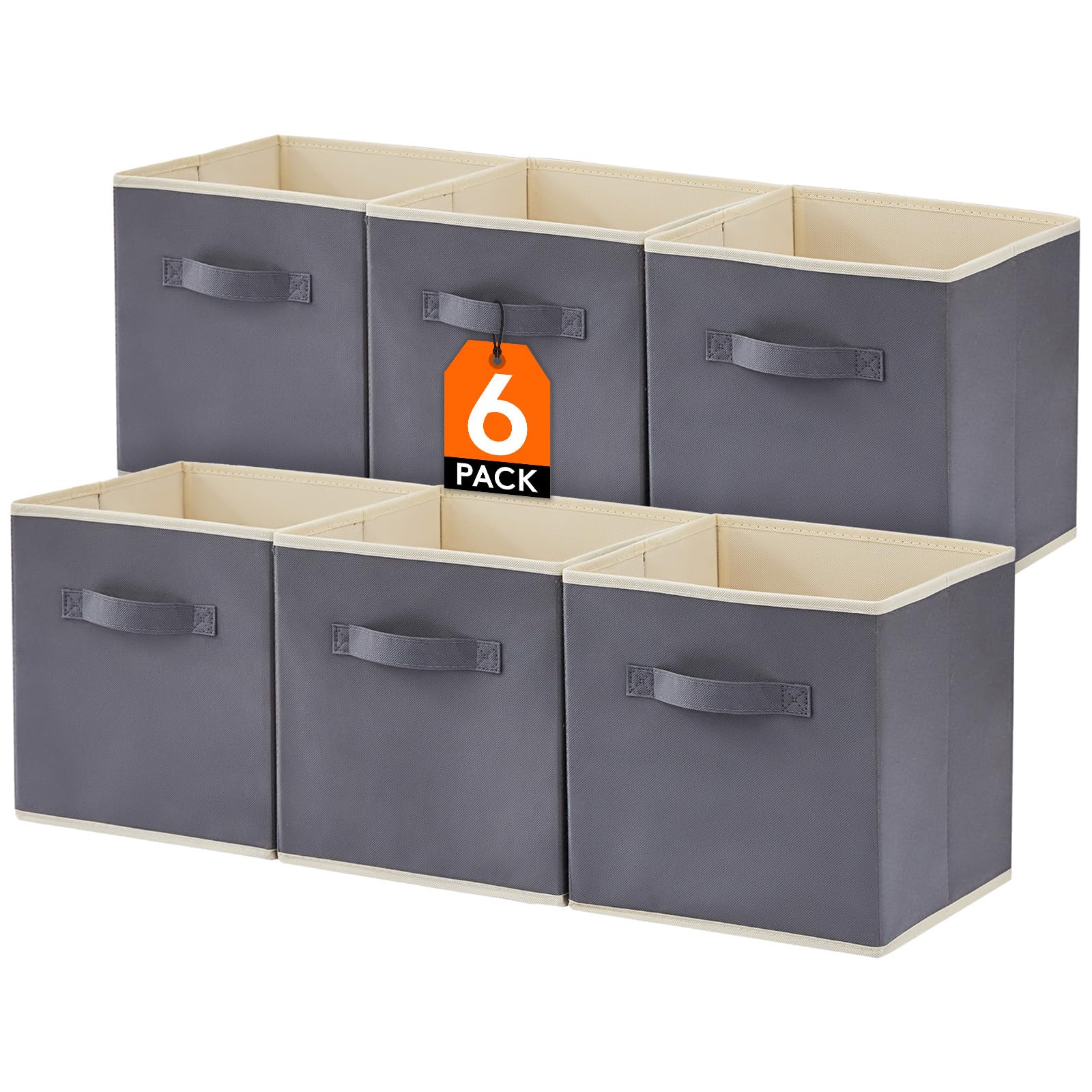 Lifewit Cubes de Rangement Pliables, Panier en Tissu, Caisse, Boites Rangement avec Poignées, Organisateur pour Vetements, Jouets, 33 x 33 x 33 cm, 36 L, Gris, Lot de 6