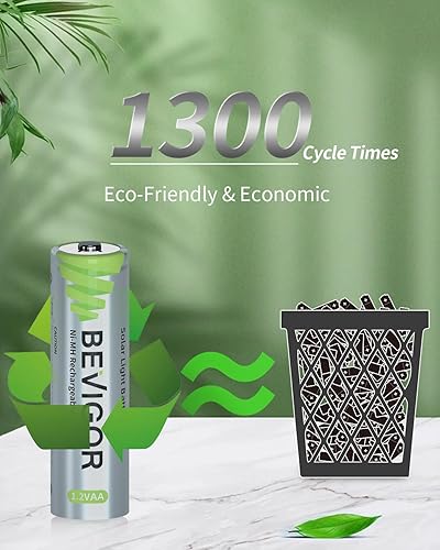 Miniatura 2 de BEVIGOR Baterías AA recargables, paquete de 12 baterías de 1000 mAh 1.2 V NiMH 1300 veces de alta capacidad doble A para luz de camino, luz de