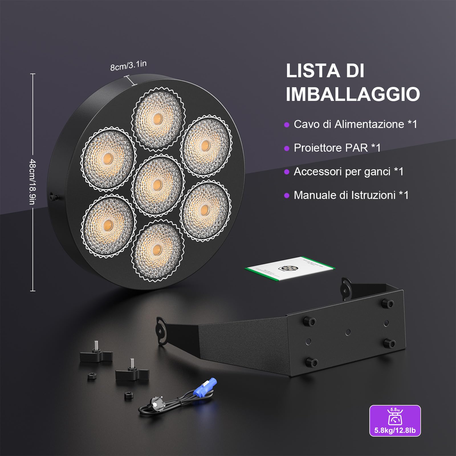 2PCS Proiettore da Palcoscenico RGB LED, Proiettore LED da 250W con Attivazione tramite Suono,Luci da Palcoscenico Retrò con DMX e 13CH per Teatri, Matrimoni, Spettacoli Teatrali, Bar, Natale