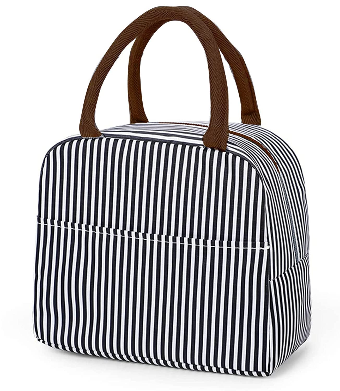 KhuHap Lunch Bag for Office Women Men, Kids Tiffin Box Carriage to School with Insulated Cover, Girls Boys Picnic Boxes Carry Small Tote, Pack of 1, Pink Stripes, Cap- 2L, Size-24 * 13 * 21cm