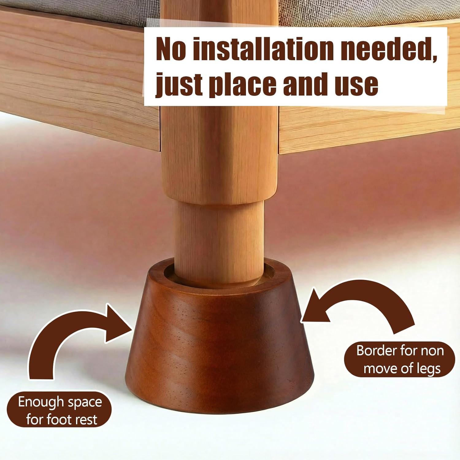 Novabright Set of 8 Solid Wood Furniture Risers Bed Risers Heavy Duty Round Furniture Height Extenders Lifts with Non-Slip Recessed Hole for Bed, Sofa, Chair, Table (2" Hight,Walnut Color)