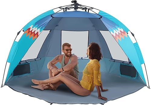 Miniatura 8 de LET'S CAMP Tienda de campaña de playa desplegable para 2 personas, refugio solar de fácil instalación, protección UV con porche con cremallera