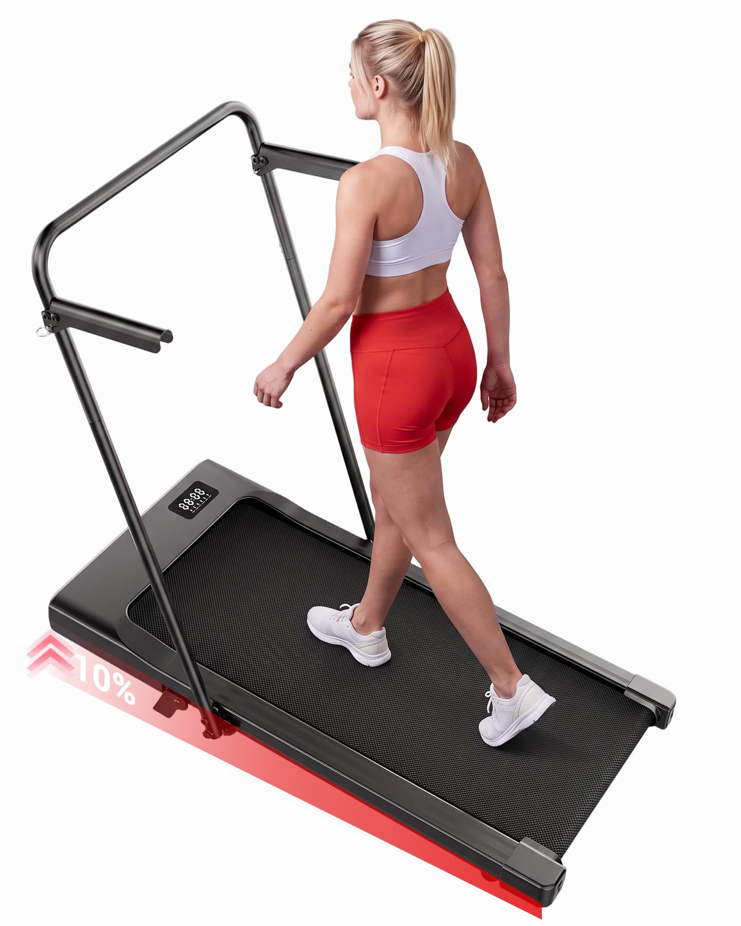 Superun Tapis Roulant Salvaspazio Pieghevole 1-12km/h con Inclinazione 10% | Tapirulan Elettrico Pieghevole 3,0 CV Mini Walking Pad Massima di 136 kg,Schermo LED, Telecomando, Controllo tramite APP