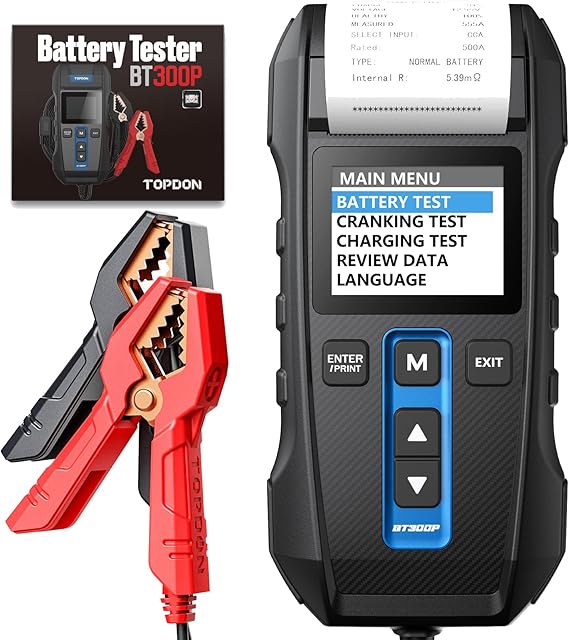 Car Battery Tester TOPDON BT300P 12V 24V Battery Load Tester with Printer Alternator Tester 100-2000CCA