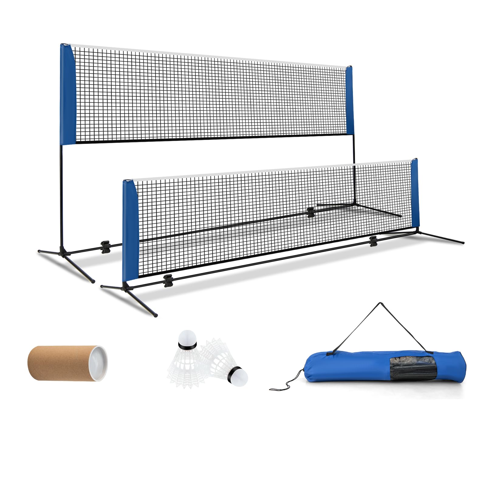 LIFEZEAL Rete da Badminton, Altezza Regolabile, Rete Tennis Portatile 2 Volani, Tappi per Piedi, Morsetti e Borsa, per Uso Interno ed Esterno, per Pallavolo, Pickleball