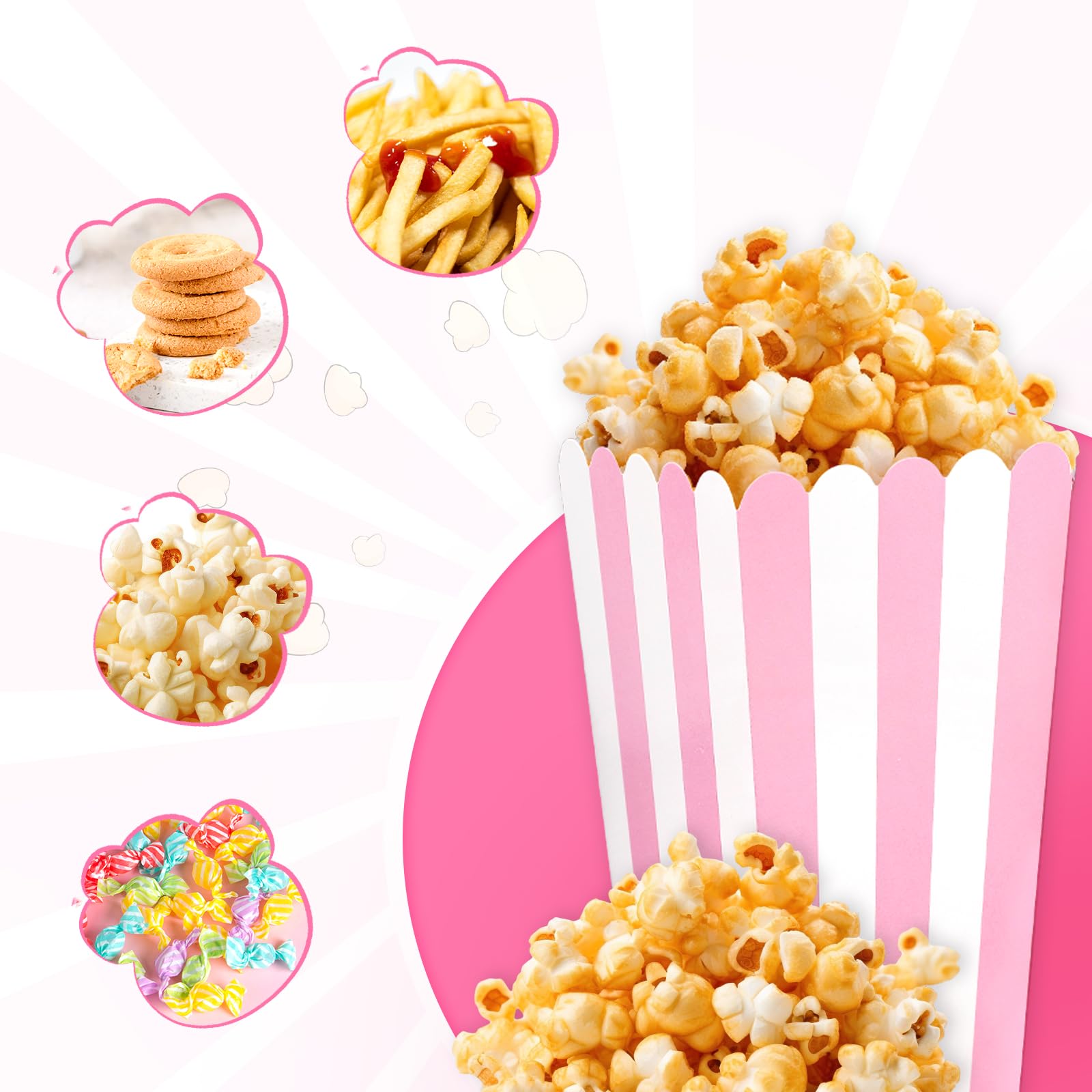 24 stuks roze popcorndozen mini gestreepte popcornzakken voor