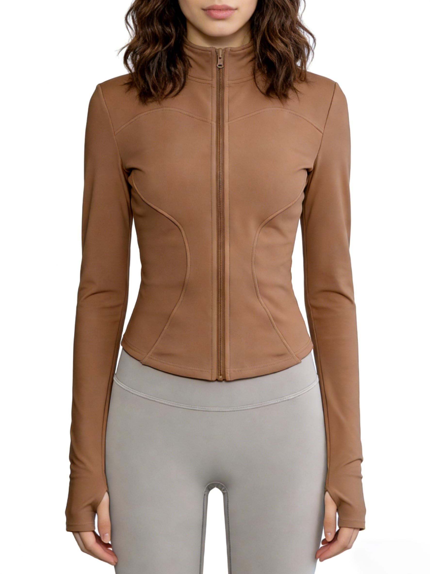 Chaqueta deportiva ligera para mujer, con cremallera completa, para yoga, correr, con agujeros para el pulgar, traje de entrenamiento elástico — view 10