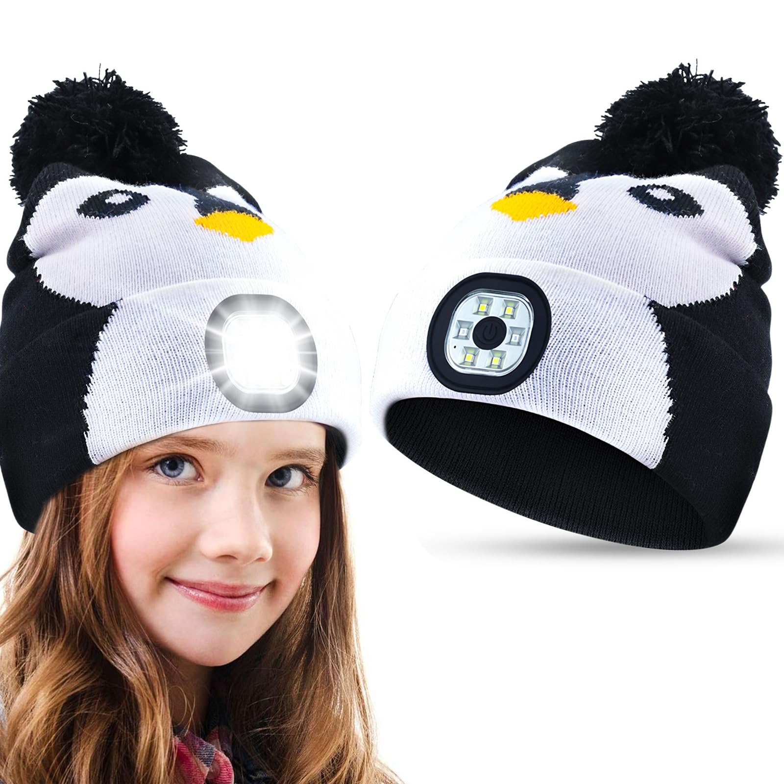 Dziecięca czapka zimowa, czapka zimowa, czapka LED, ładowana przez USB, ocieplacz na zimę, pomysł na prezent na Boże Narodzenie, dla chłopców i dziewczynek, czapka z dzianiny