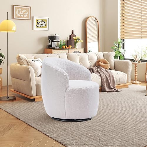 Miniatura 89 de HomVent Silla giratoria con tapizado de peluche, silla redonda con base de metal, sillón giratorio de 360 grados, sillón tapizado para ocio, sala de
