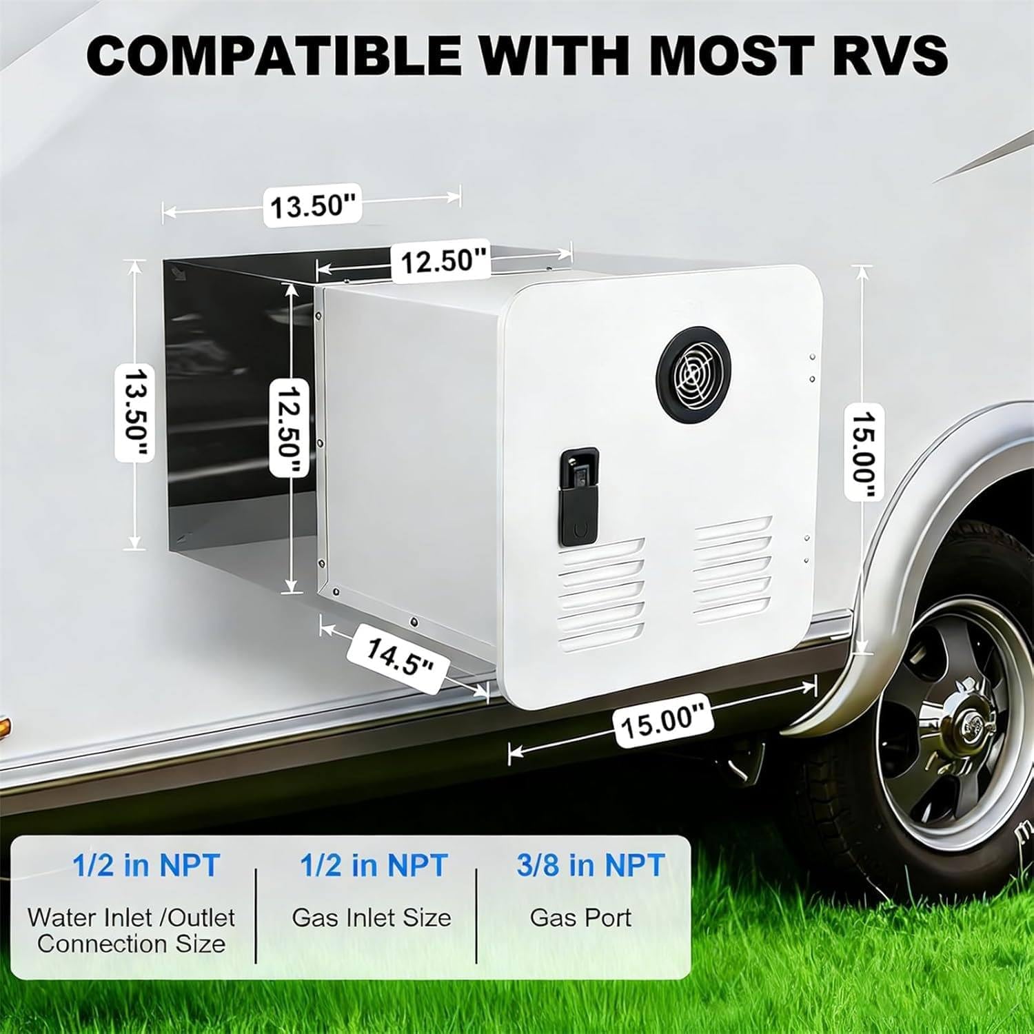 55,000 BTU Tankless RV Water Heater, 8L/Min Instant Hot Water, Adjustable Temperature 95-124°F, On-Demand for Motorhomes, Campers, Trailers - White