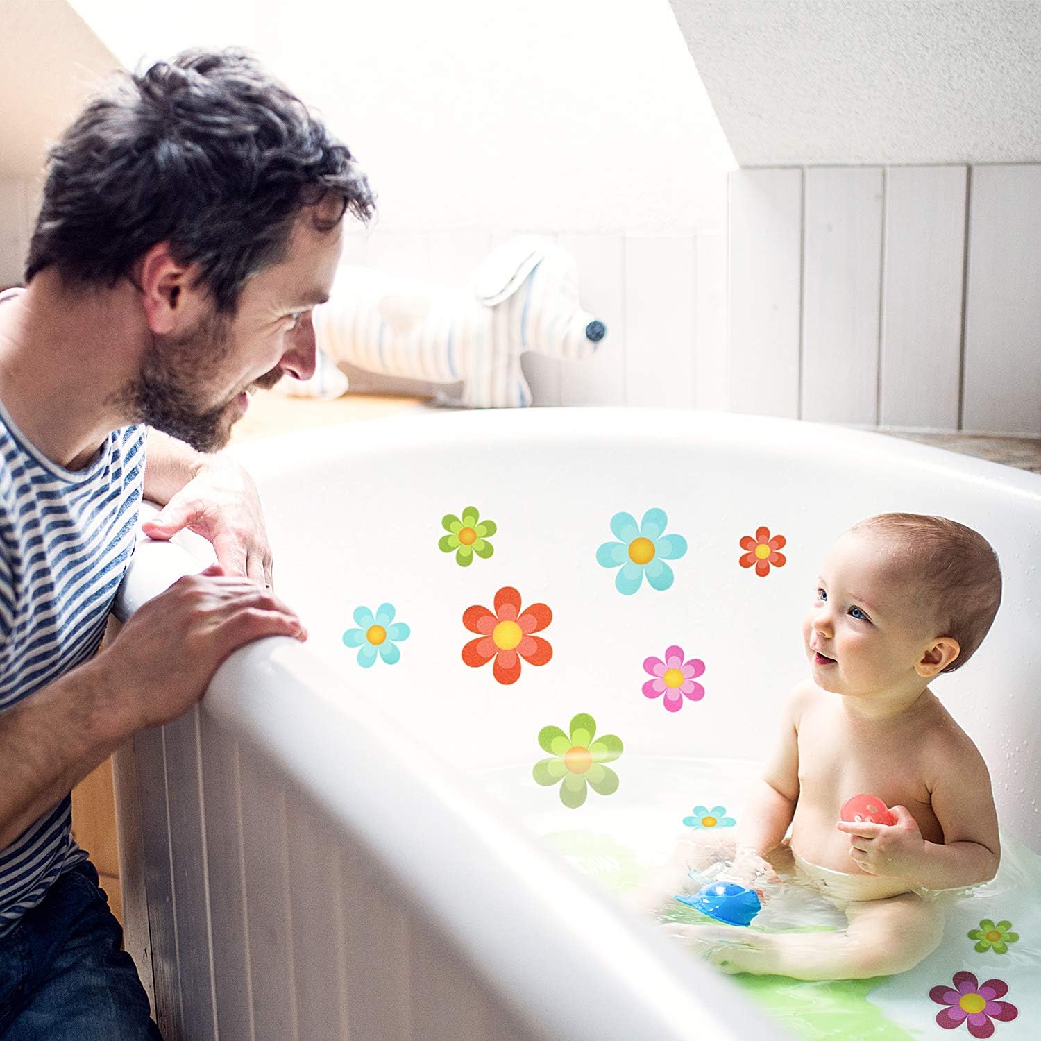 Non Slip Bathtub Stickers Adhesive Decals with Bright Colors, Daisy Bath Treads and Anti-Slip Appliques for Bath Tub, Stairs, Shower Room and Other Slippery Surfaces (20 Pieces, Colourful Flower) : Home & Kitchen