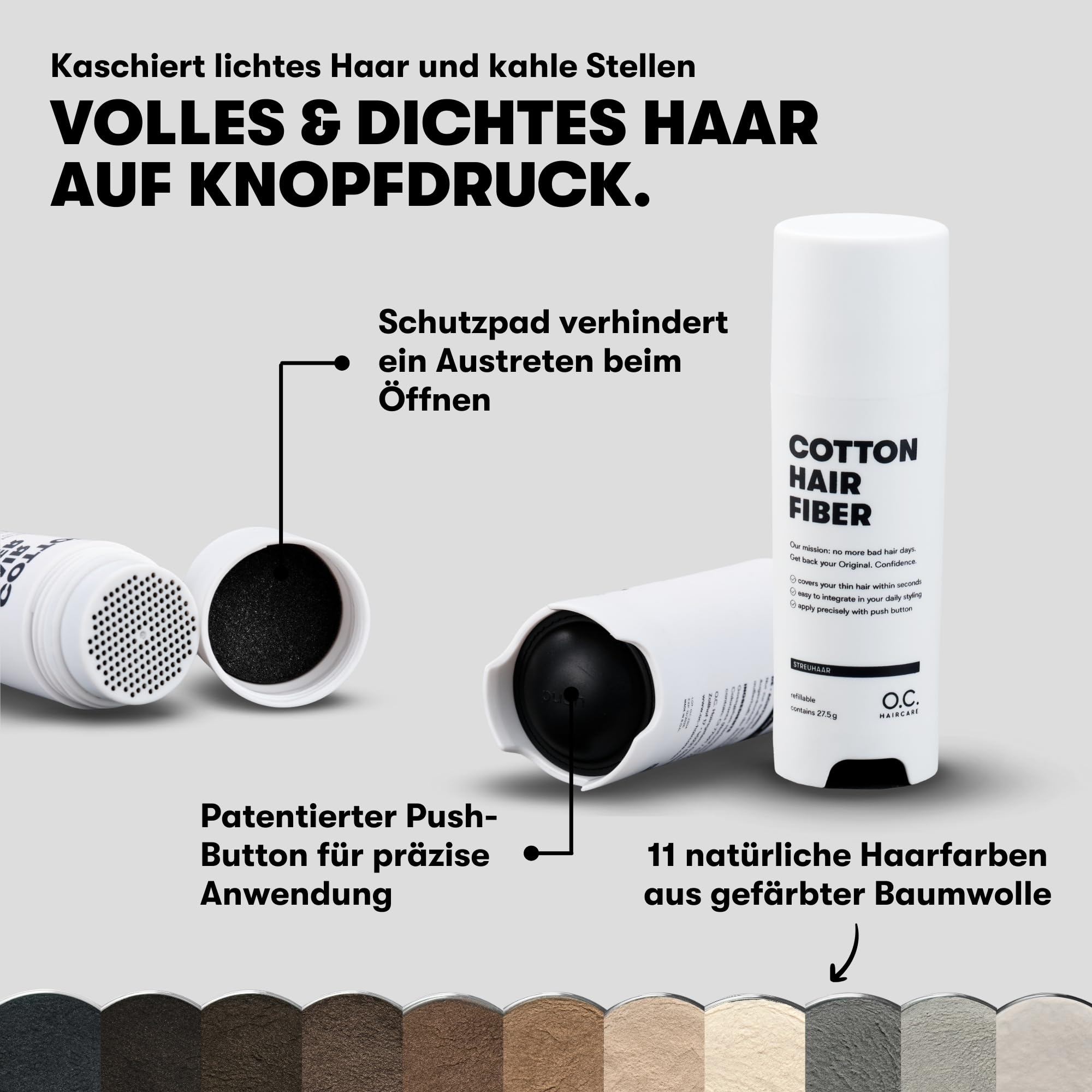 O.C. HAIRCARE Streuhaar Starter Set zur Haarverdichtung - für Scheitel, kahle Stellen am Ober- und Hinterkopf - von führenden Salons empfohlen - 11 Farben - widerstandsfähige Streuhaare