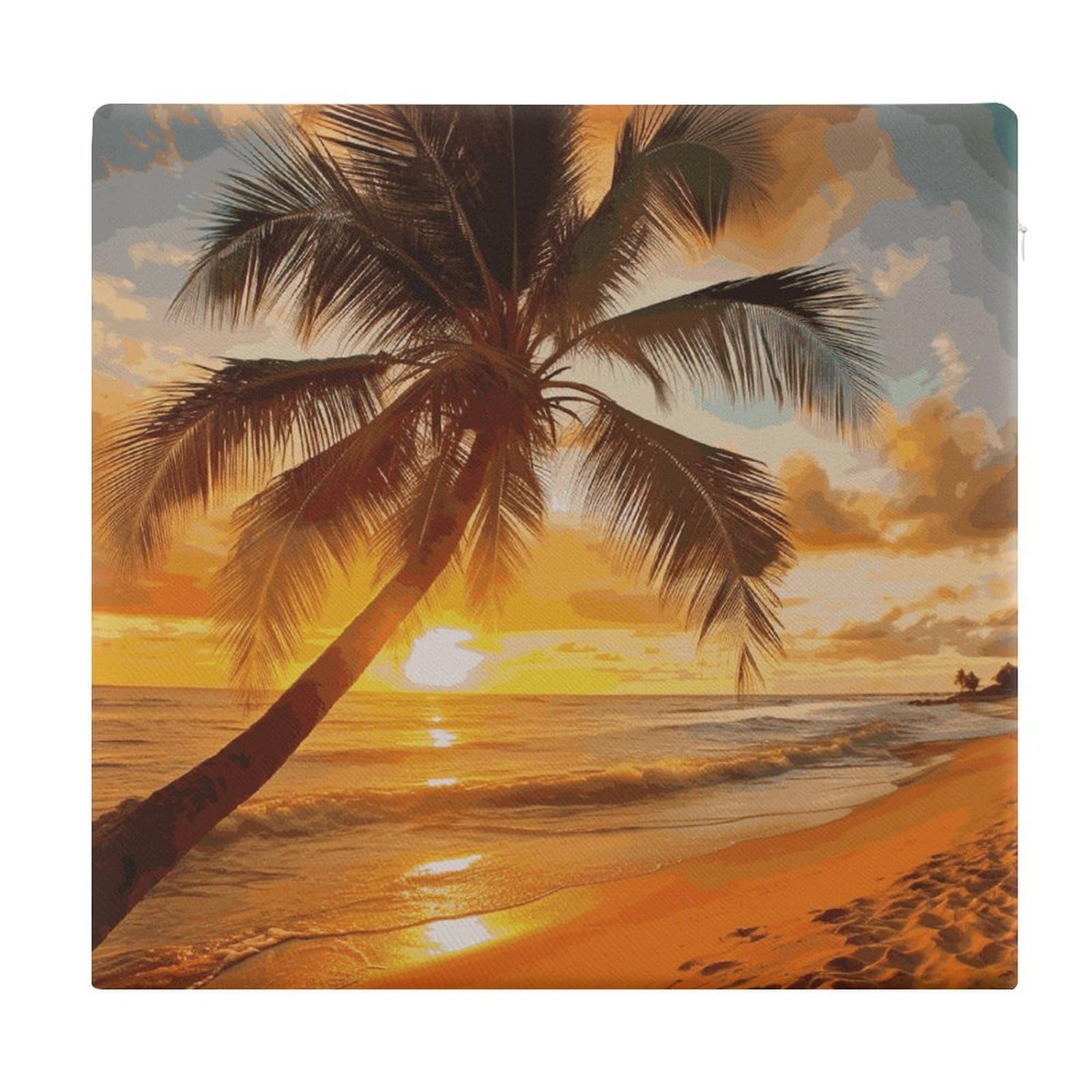 LDGSUPH Tropical Beach Palm Tree Sunset Seat Cushions for Office Chair Cushion Square Pillows Seating Soft Floor Cushions Cozy Couch Cushion Support Memory Foam Chair Pads for Home Travel Car