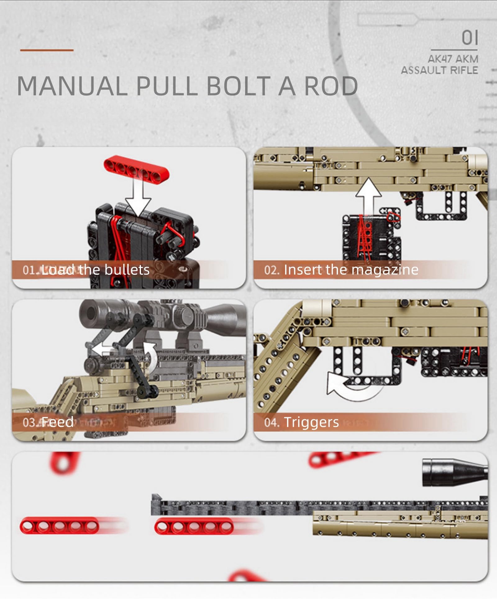 Technic Set Mattoncini Fucile M24 Con Proiettili - 1116 Pezzi, Modello Da Costruzione 104 Cm, Compatibile