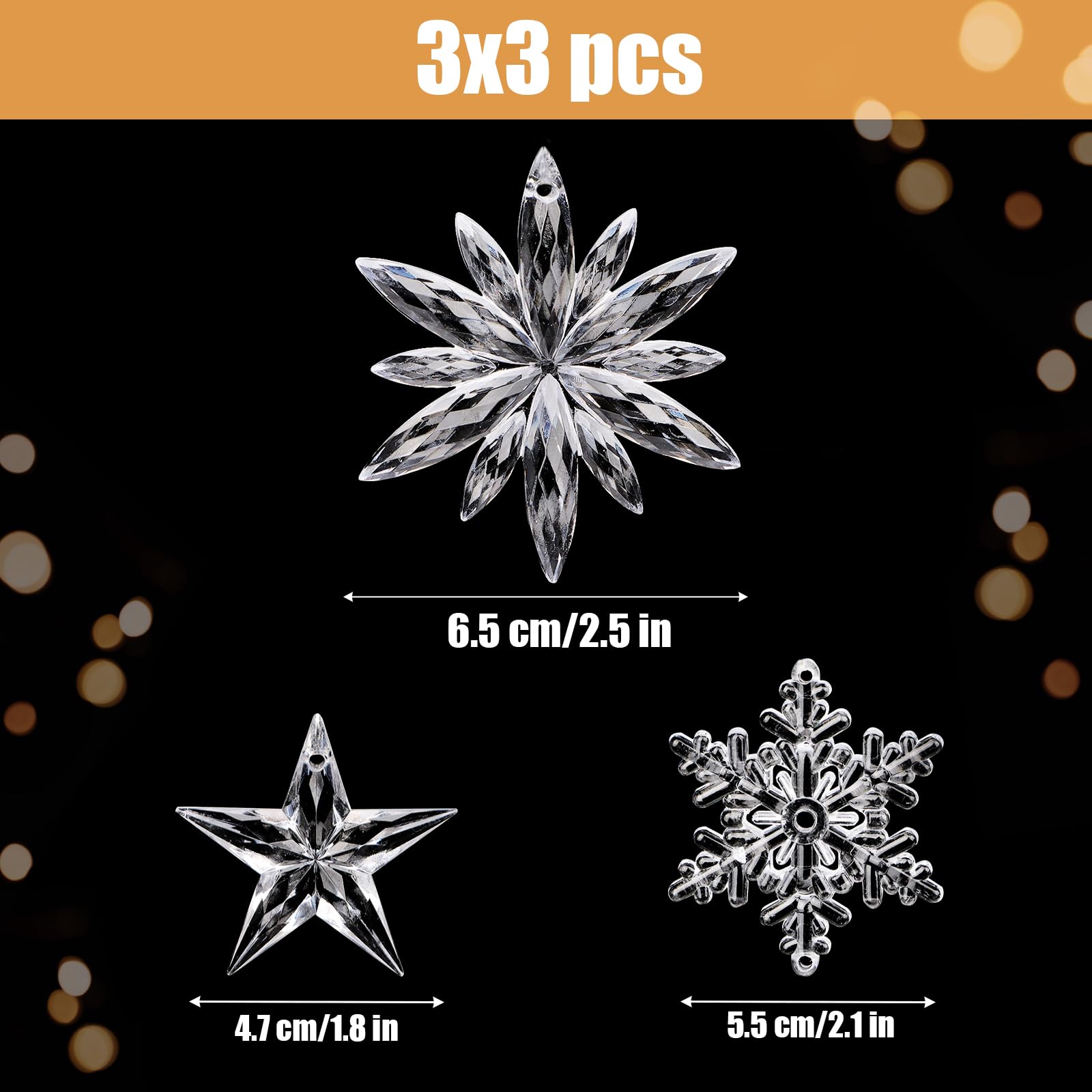 9 pcs Christmas Decorations Acrylic Snowflakes Star Ornaments with Ribbons Clear Christmas Hanging Snowflakes Star Pendants for Xmas Tree Decorations DIY Crafts Supplies - Image 2