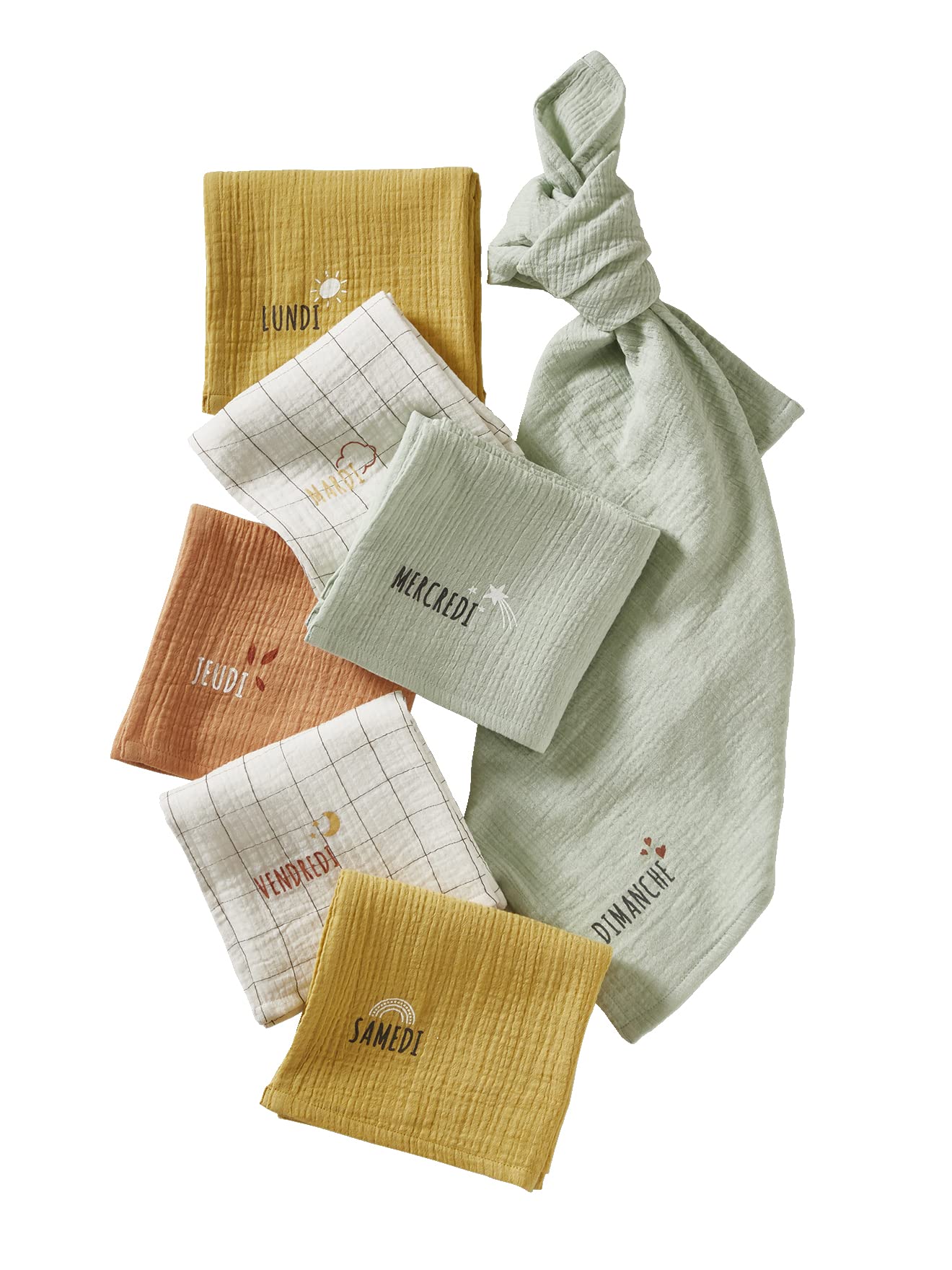 VERTBAUDET Coffret semainier de 7 langes en gaze de coton bio* blanc/multicolore TU
