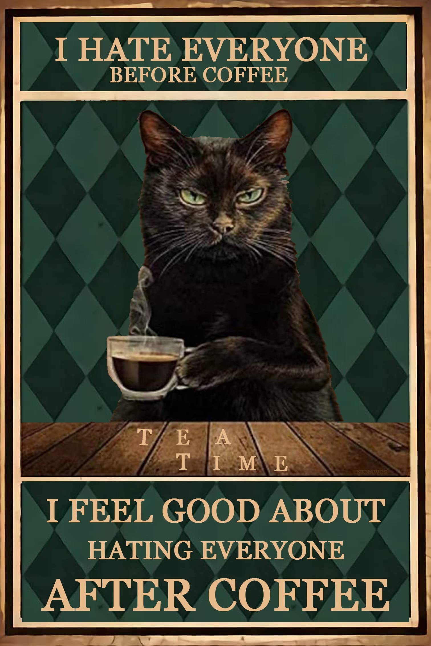 Amazon.co.jp: ヴィンテージ ブリキ看板 Cat Before Coffee I Hate