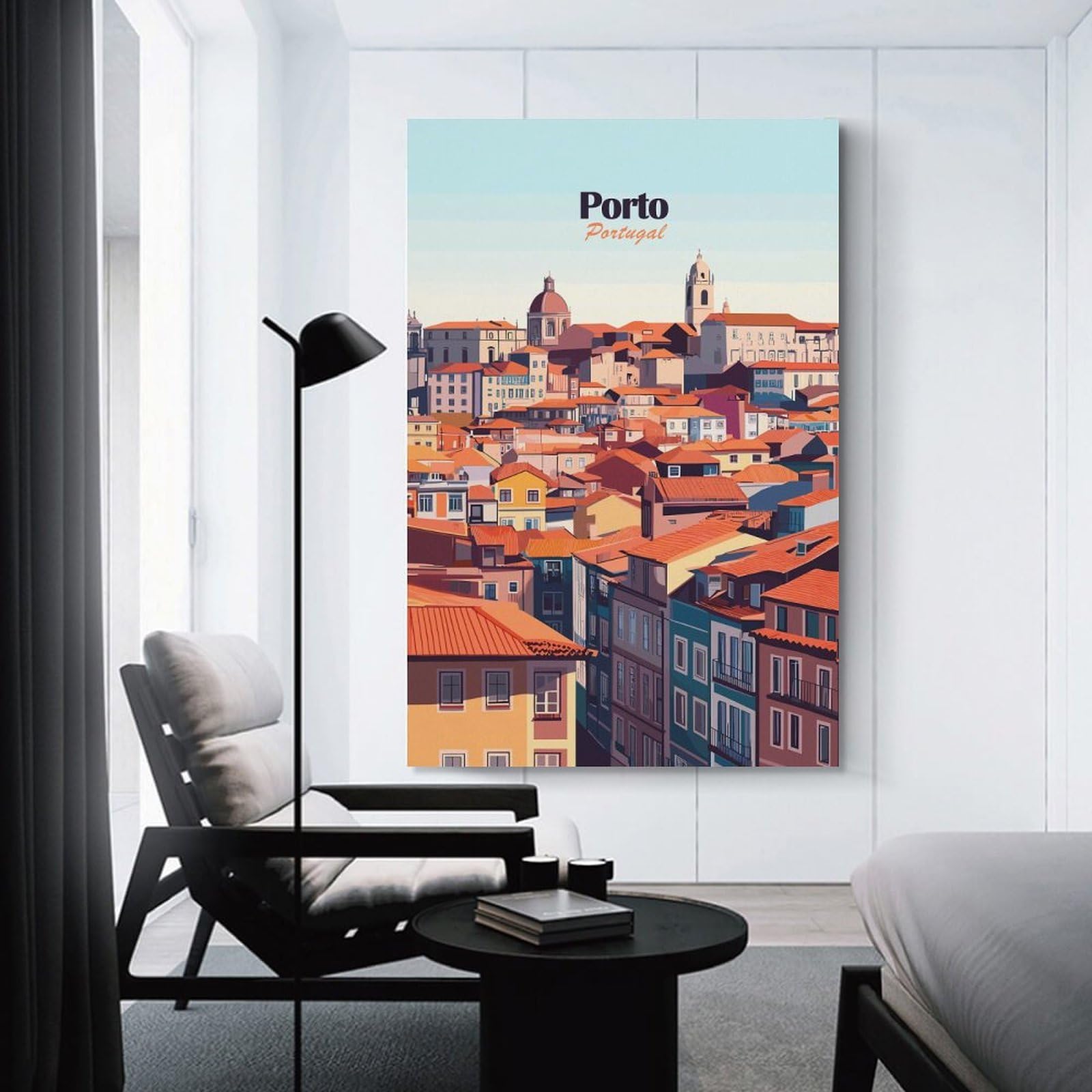Junmoney Unframe-Style-21 Porto Cityscape Room Decor Wall Art 24X36inch(60X90cm), For Entrance Walls, Hall Decor Or Foyers, A Neat Decor Update For Hallways