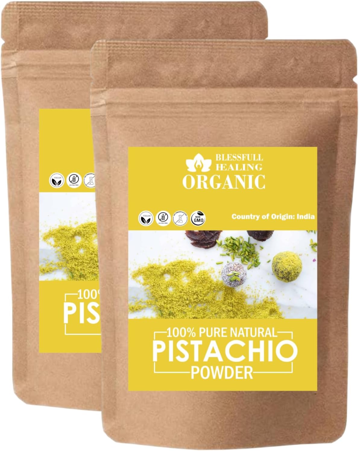 Blessfull Healing Organic Pistachios Powder 100% Pure Natural 100 Gram (3.52 oz) Each (Pack of 2) = 200 Grams, Vegan
