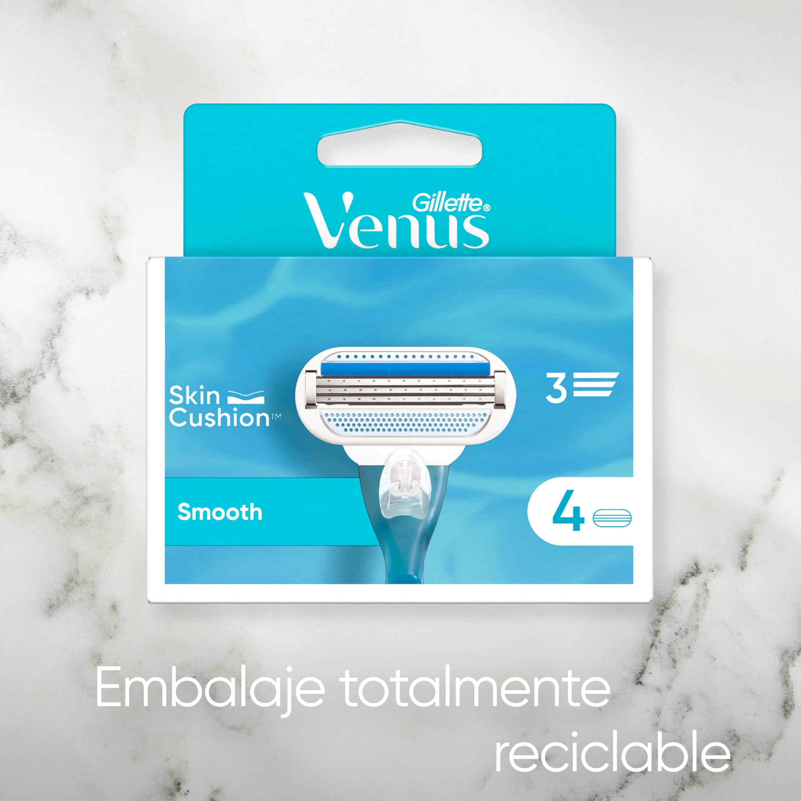 Gillette Venus Gillette Smooth Cuchillas de Afeitar para Mujer, Paquete de 4 Cuchillas de Recambio (el embalaje puede variar), venus recambios