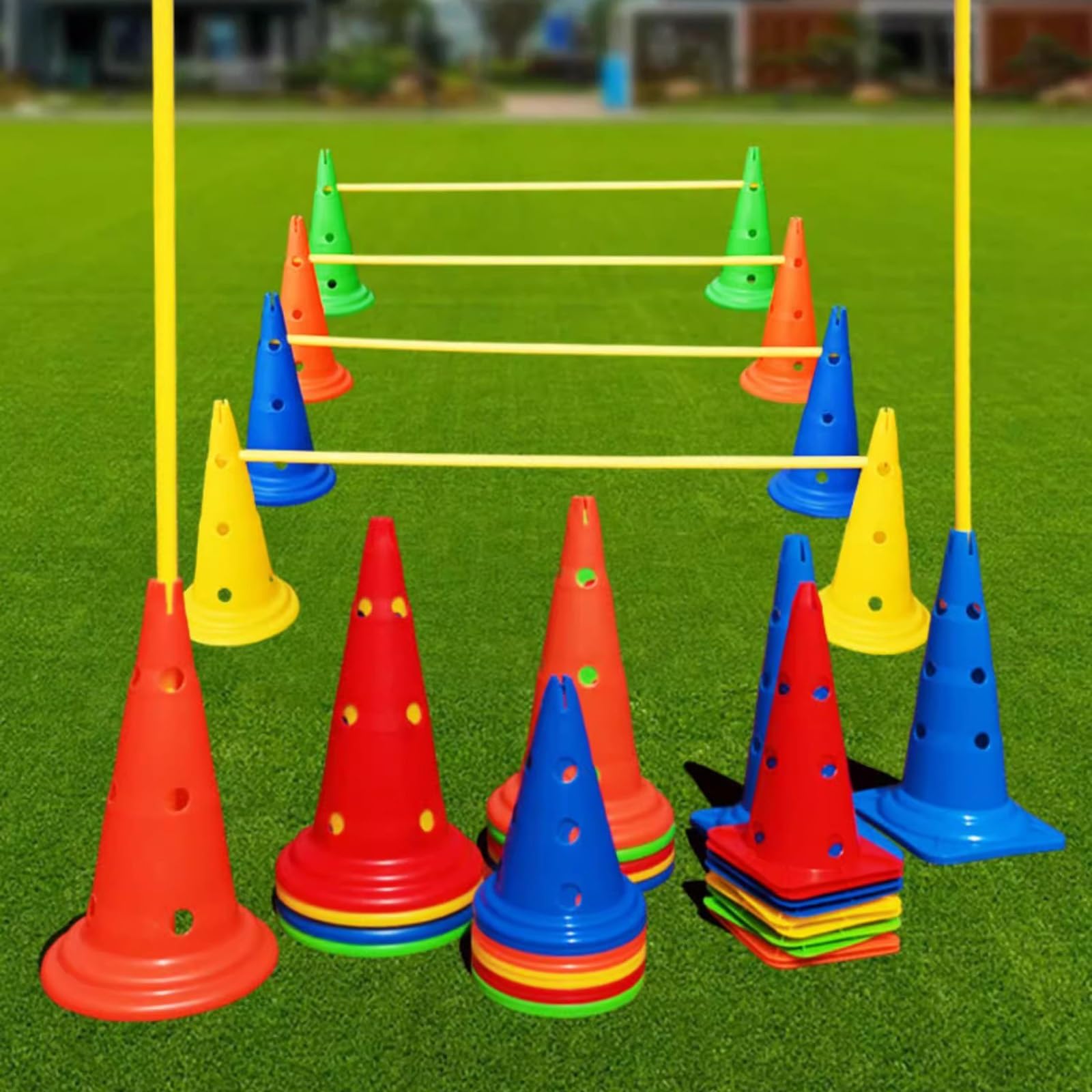 Vallas Entrenamiento Juego de barras de saltar Profesional Juego De Conos Para Vallas, Ajustable Conos De Entrenamiento Y Postes De Agilidad, Equipo De Práctica Multideporte Para Niños Mascotas Adulto