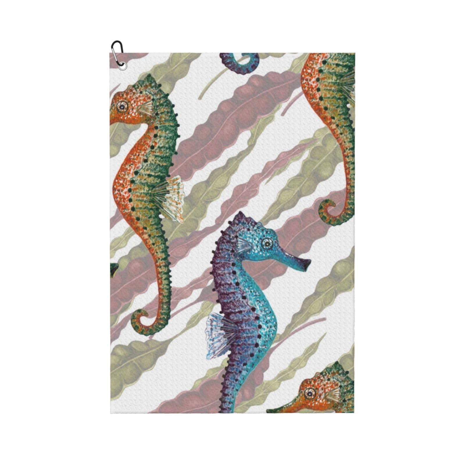 Hnnkloy Laminaria Seahorse, 16x24 in Portable Waffle Golf Towels with Carabiner Clip for Golf Bag