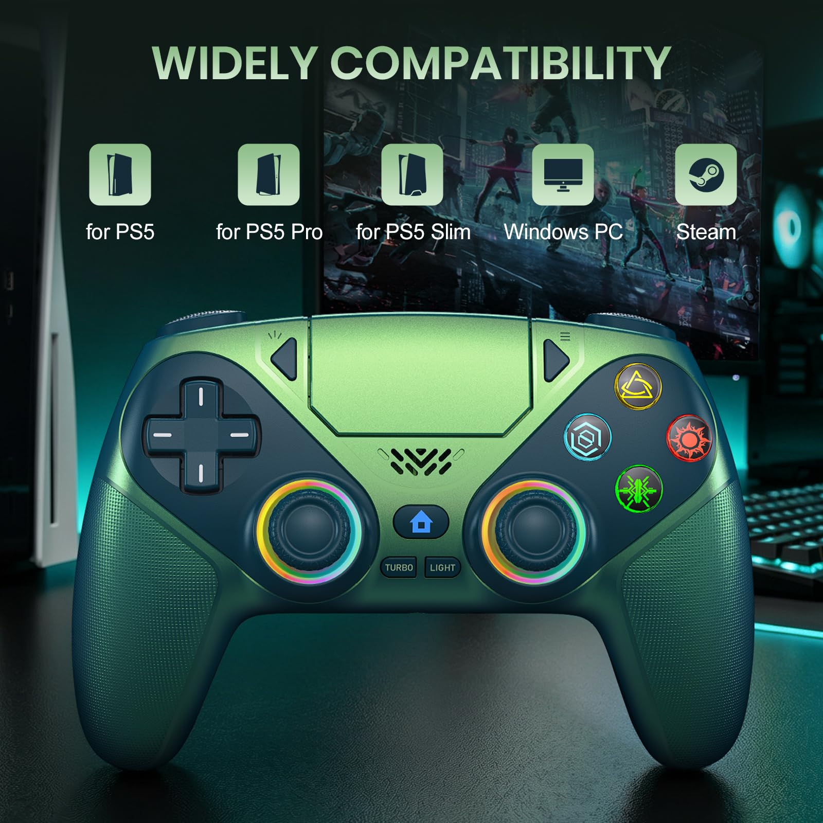 Lapezei Wireless Controller für PS5/Pro/Slim/PC, Bluetooth Gamepad mit Rücktasten, Turbo, Makro, Lautsprecher, Dual-Vibration, 6-Achsen-Sensor, Touchpad and 3.5mm Audio Jack
