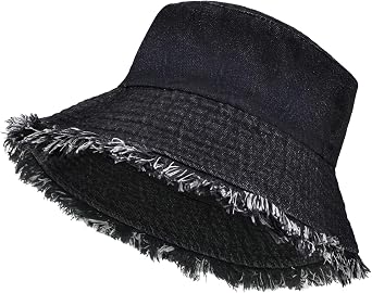 Washed Cotton Denim Bucket Hat, Summer Outdoor Wide Brim Lightweight Cap for Women, Beach Packable Travel Hat