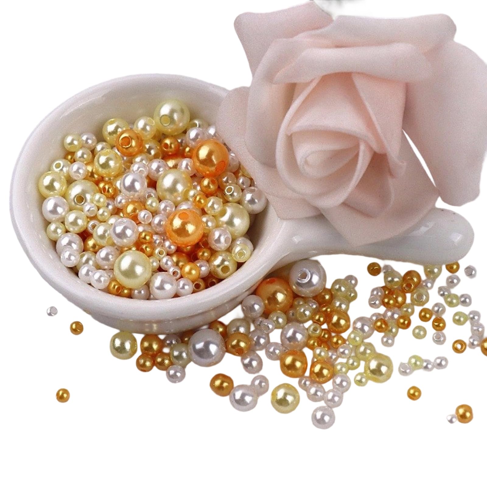 Purplelily No. 24 Mixed Yellow Artificial Pearls Beads For Art Craft Decoration 150Pcs 3-8Mm Small Sew On Pearls Beads With Holes For Jewelry Making