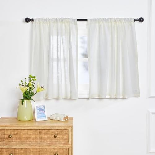 Miniatura 3 de Solino Home Cortina transparente de lino 100 % puro de 18 pulgadas, cortina de cocina de lino europeo marfil de 52 x 18 pulgadas, filtro de luz,