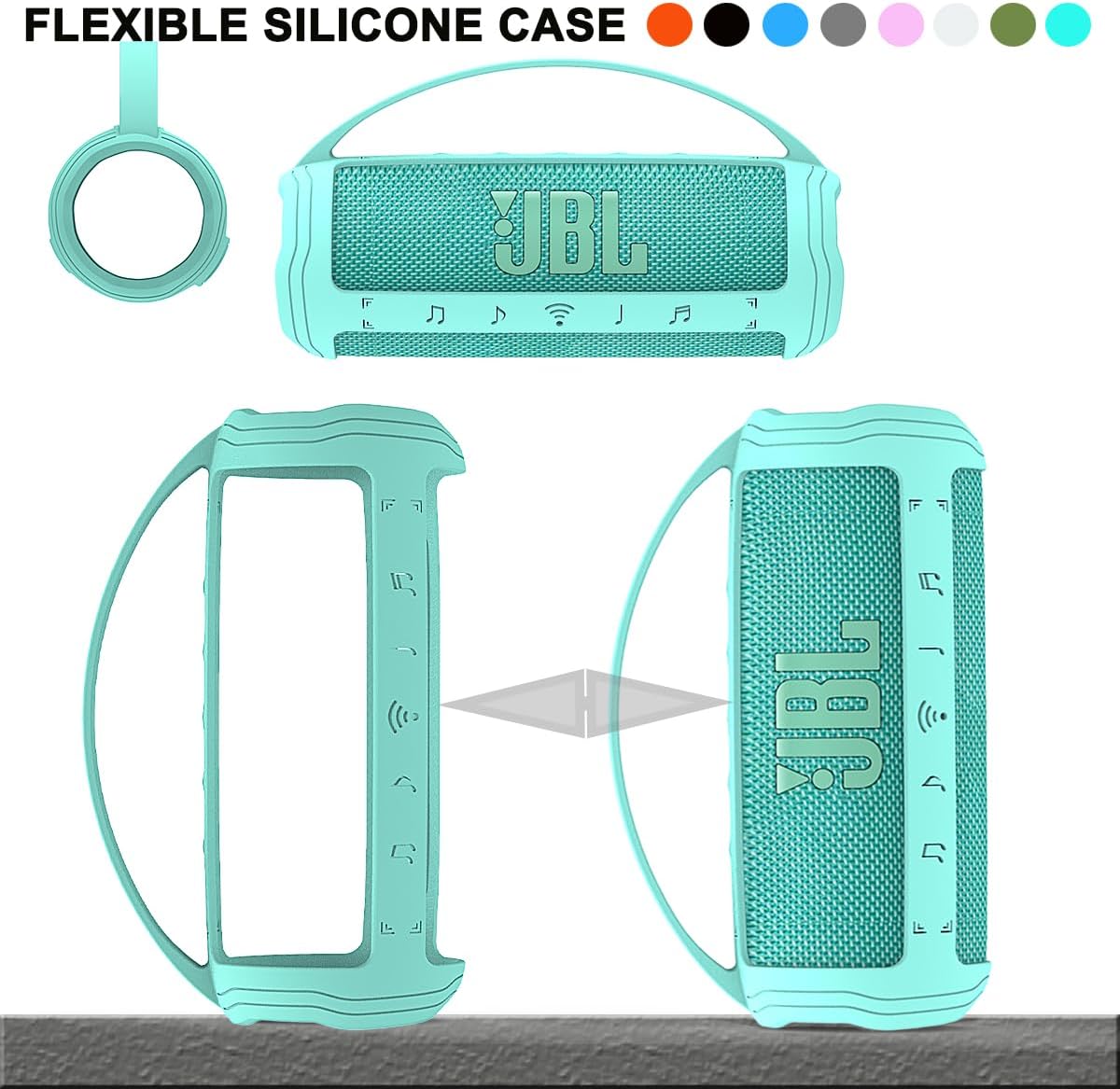 JCHPINE Silicone Cover Case for JBL Flip 6 Portable Bluetooth Speaker, Protective Carrying Holder for JBL Flip 6 Speaker Accessories (Teal Case) - Image 3