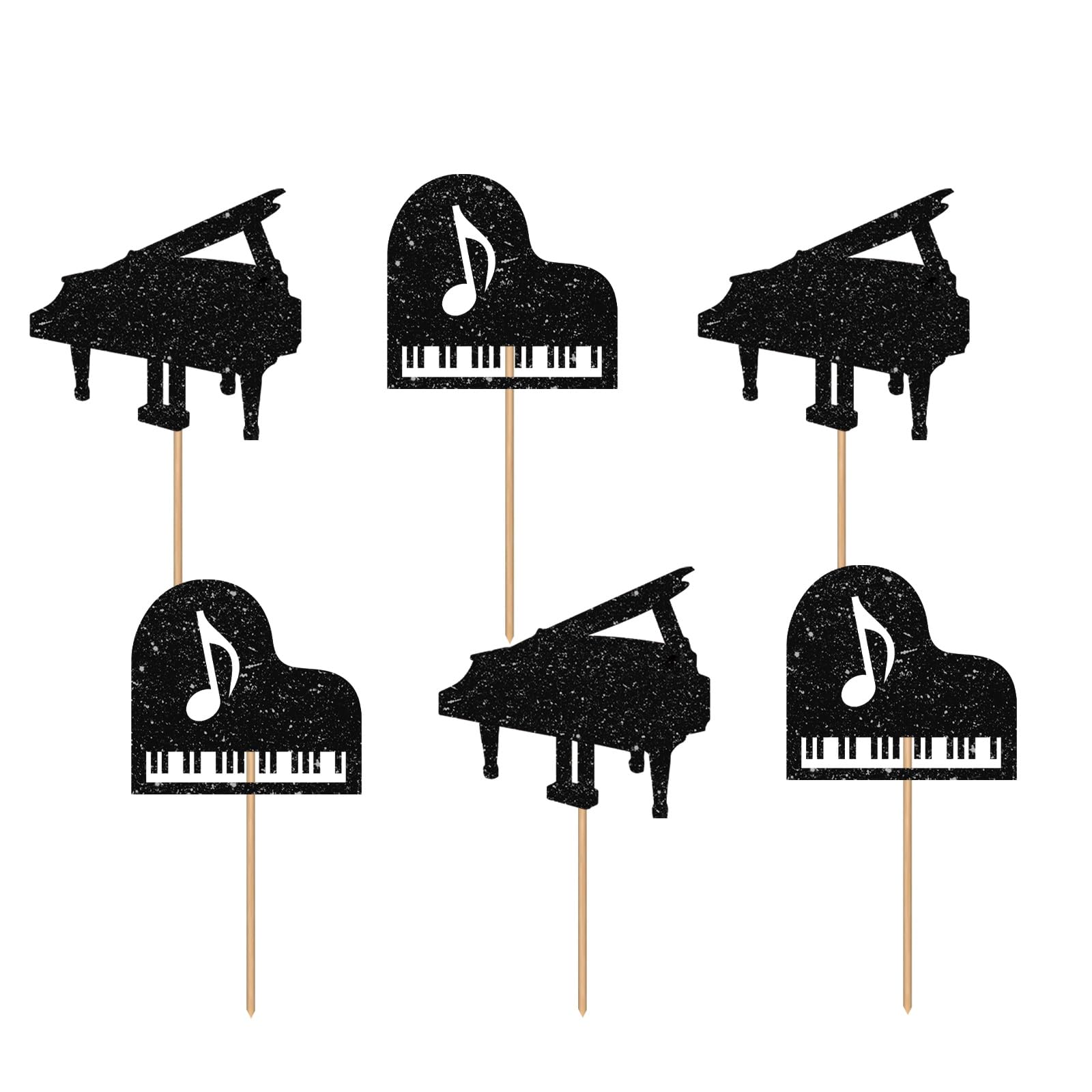Piano Cupcake Toppers, Musician Birthday Party Cupcake Picks, Black Glitter Musical Instruments Cake Picks for Music Concert Themed Birthday/Wedding Party Decoration Supplies