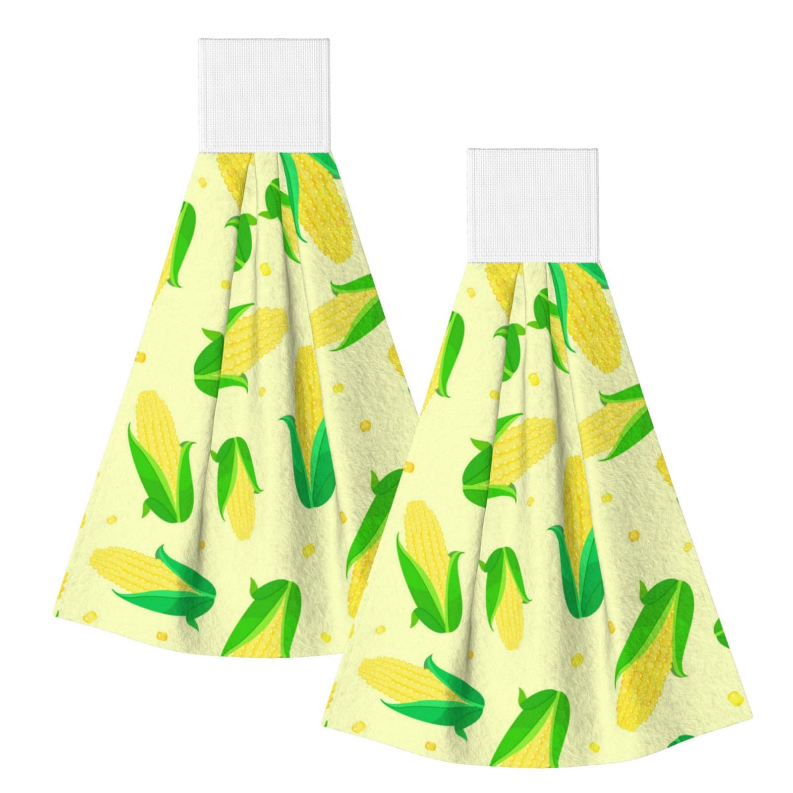 DOPKLNA Green Delicious Corn, 2 Pcs Hanging Coral Fiber Hand Towels for Bathroom, Absorbent Kitchen Towels