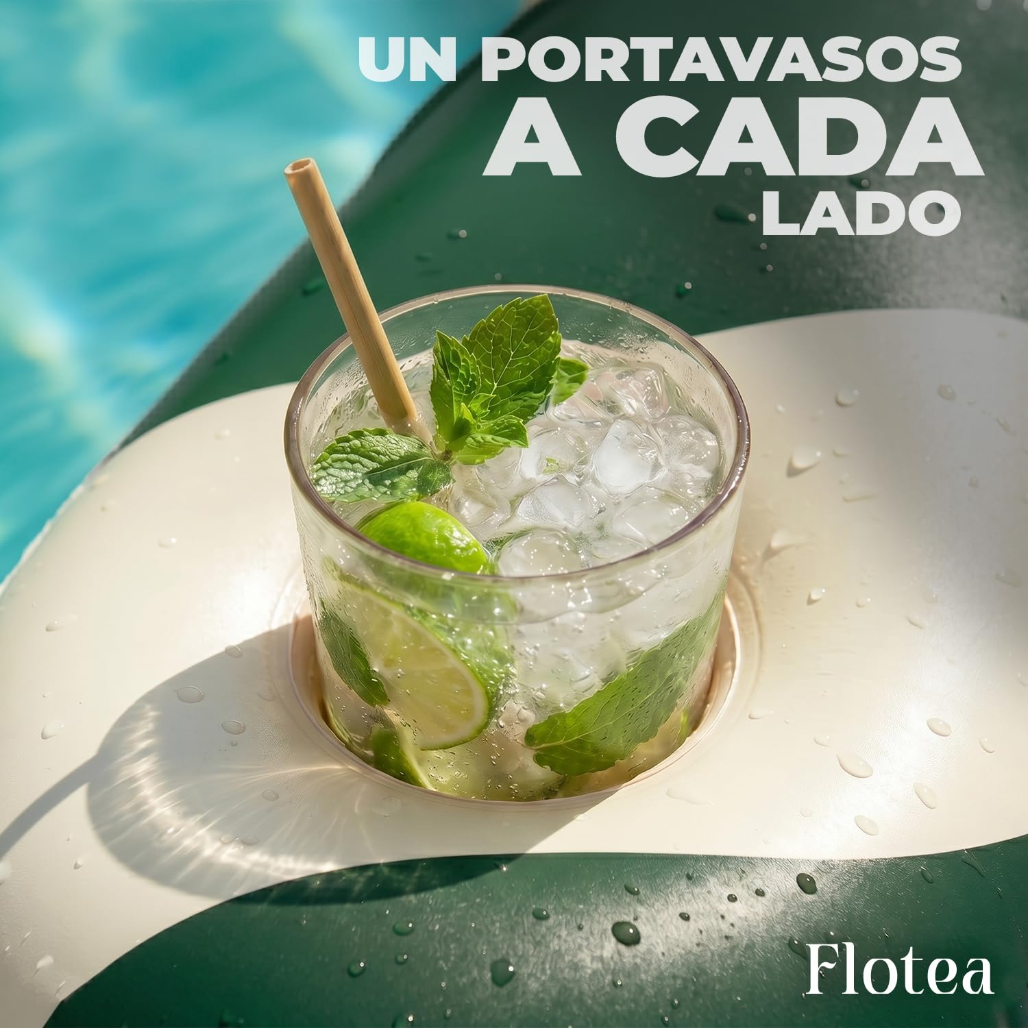 Flotea® Colchoneta Hinchable XXL para Adultos 2 Personas | Colchoneta Flotante con Cojines y Portavasos Integrados | PVC 215 x 148 cm | Piscina, Playa, Mar, Vacaciones | Original Corner