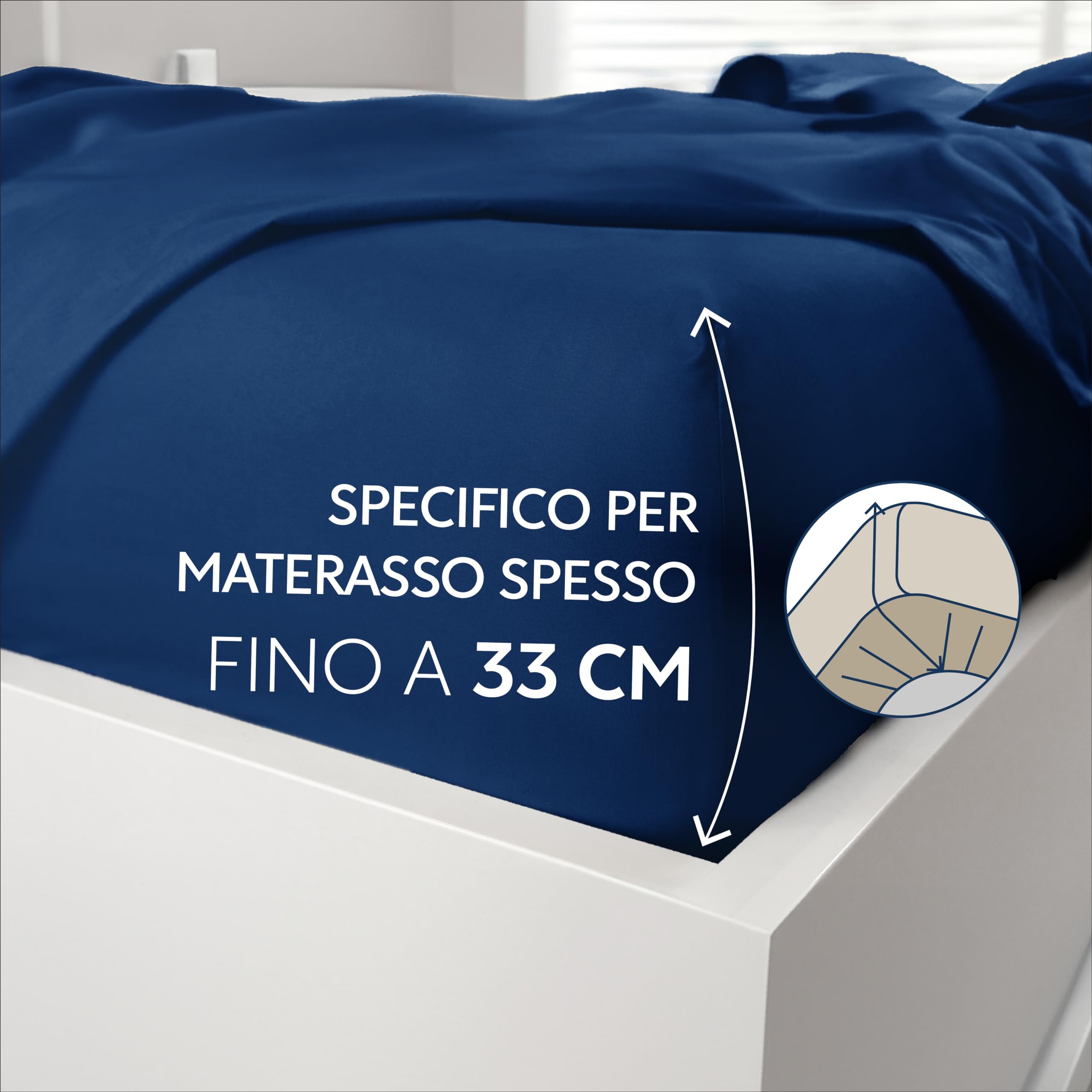 Dreamzie Lenzuolo con Angoli Matrimoniale 200x200 cm - Altezza fino a 33 cm - 100% Microfibra - Blu Scuro - Certificato senza Prodotti Chimici (Oeko TEX), Lenzuola Letto con Angoli ed Elastico
