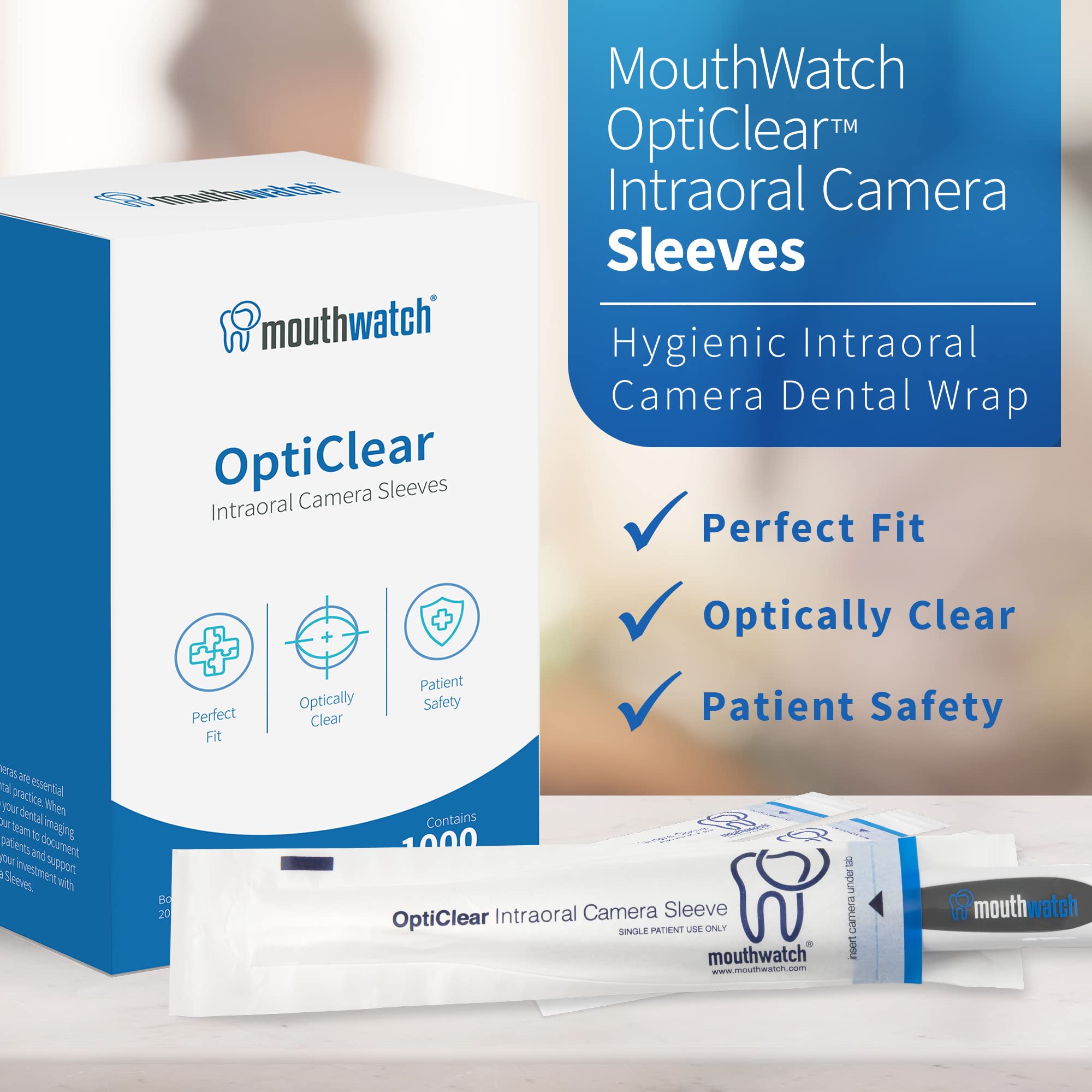 MouthWatch OptiClear™ Camera Sleeves, Snug, Optically Clear Camera Sheath for Mouthwatch Cameras, Camera Dental Wrap 500 Pieces - (10 Packs of 50 Sleeves)