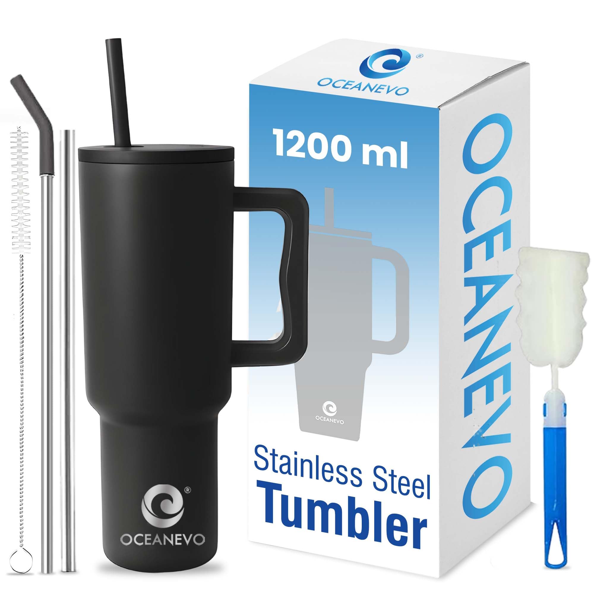 OCEANEVO 1200 ML Stainless Steel Tumbler with Lid and 3 Straws, Double Insulated Cup with Handle for Hot and Cold, 100% Leakproof Mug for Office, Gym and Travel - Black (B0D633ZMNG) Amazon Price History, Amazon Price Tracker