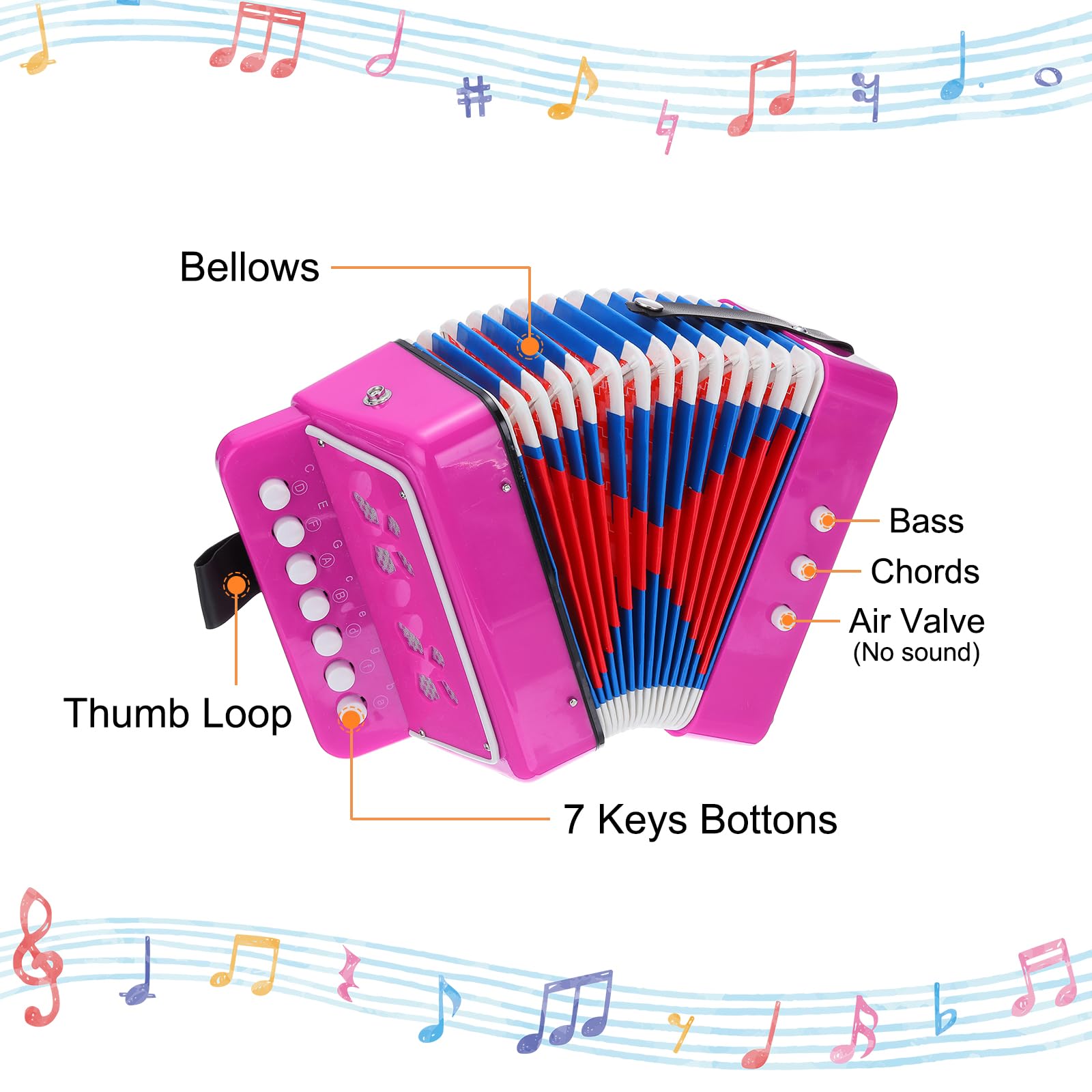 QUARKZMAN Accordéon 10 Touches Mini Instrument de Musique Cadeaux pour Adultes Débutants Éducatif, Rouge Rose
