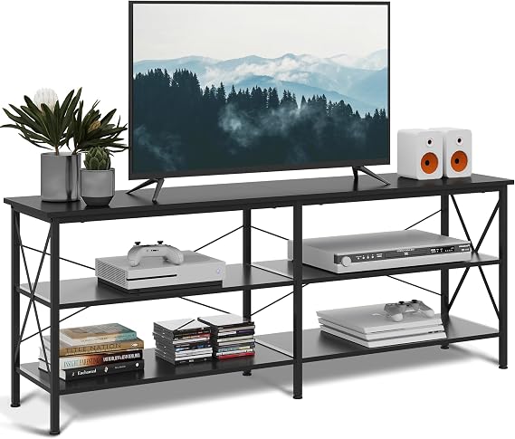 WLIVE TV Stand up to 70 Inch TV, 63 Entertainment Center, TV Media Console with 3-Tier Storage Shelves for Living Room and Bedroom, Black