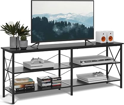 WLIVE TV Stand up to 70 Inch TV, 63 Entertainment Center, TV Media Console with 3-Tier Storage Shelves for Living Room and Bedroom, Black