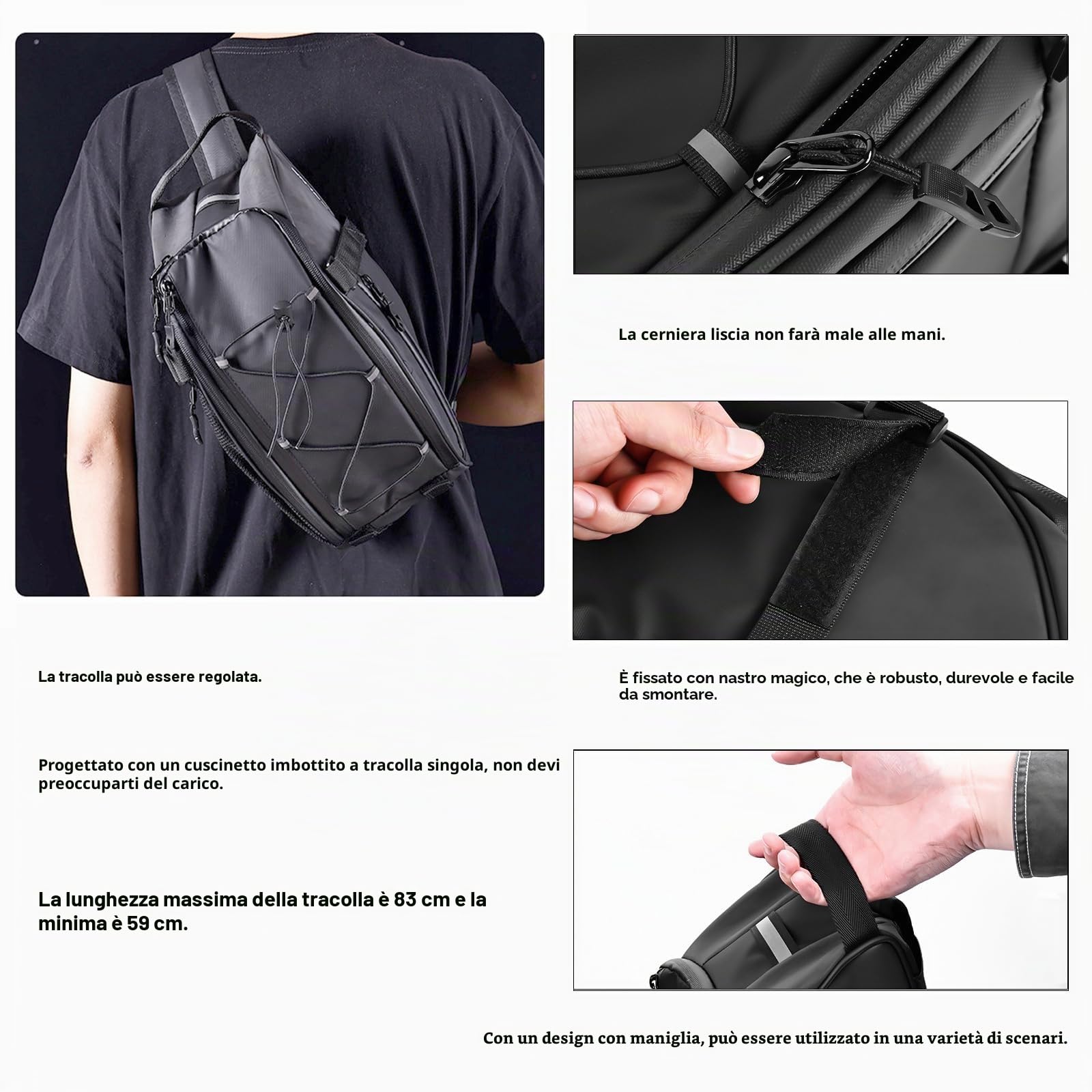 Borsa Bici Posteriore, Borsa per bici, borsa da sella posteriore per bicicletta, Borsa a tracolla, Borsa a mano, per Bicicletta Impermeabile in PVC (Nero)