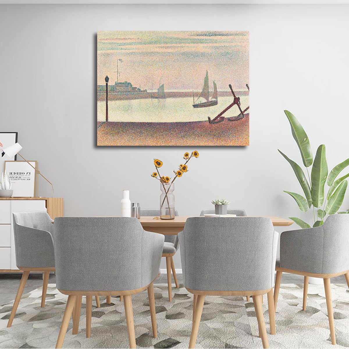TOANGWALL Georges Seurat Il Canale di Gravelines Sera Tela Arte Parete Servizi Puntinismo Costa Marina Stampa per Bar Club Decorazione 90x110cm
