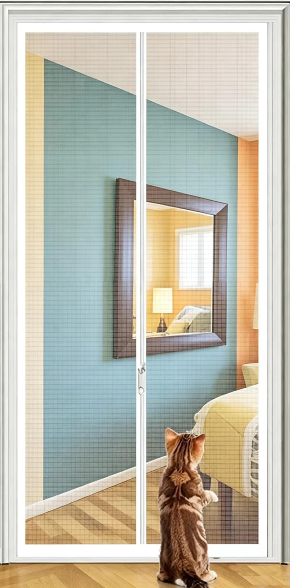 Reinforced Cat Screen Door - Extra Tall 90 X 210cm Heavy Duty Anti-Pet Mesh Gate With Bilateral Zipper For Living Room, Kitchen, And Bedroom(100x210cm)