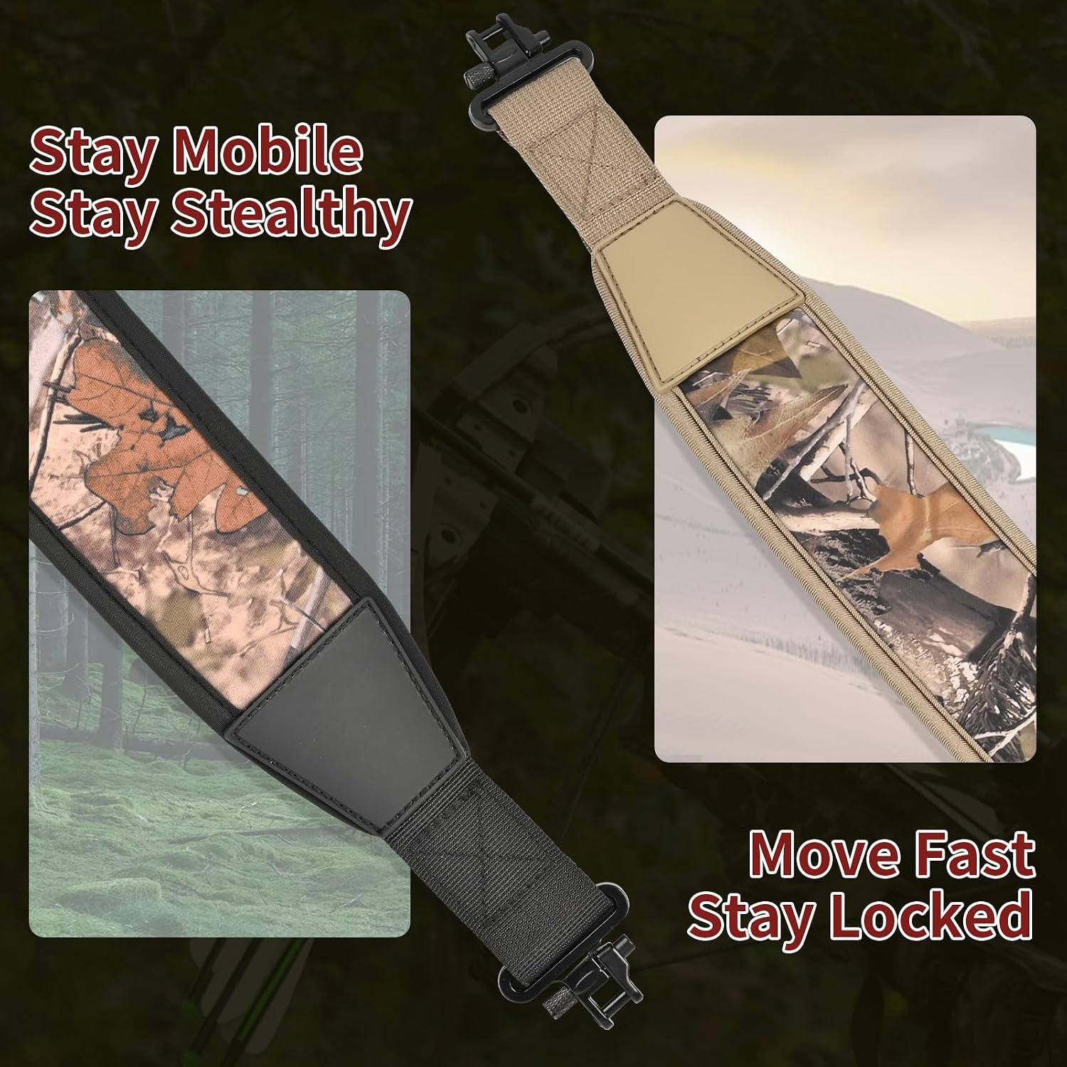 SPG Crossbow Strap Fits Most Model - Adjustable Crossbow Sling Strap Non-Slip Pad Crossbow Sling Two Points Camo Shoulder Strap with Heavy Duty Webbing for Crossbow Accessory